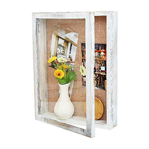 11x14 Shadow Box Frame, 3" Depth Large Shadow Box Display Case with Glass- 2in Exterior Depth-, Wedding Shadow Box for Flowers, Wooden Memory Box for Memorabilia Photos Awards Medals-Rustic White