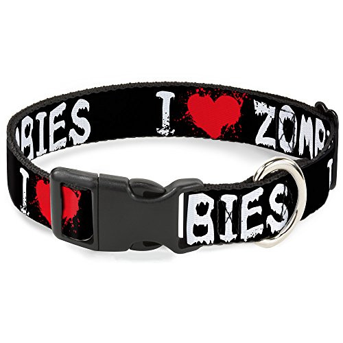 Buckle-Down Plastic Clip Collar - I "Heart" ZOMBIES Bloody Splatter Black/White/Red - 1.5" Wide - Fits 13-18" Neck - Small
