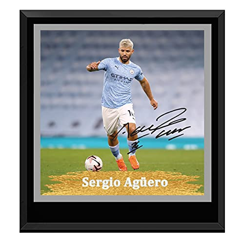 Sergio AgUero Printed Signed Frame Autograph Photo Picture Display Manchester City Gifts Memorabilia Wall Art Poster Decoration