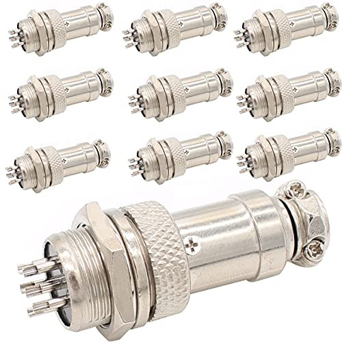 Aviation Plug Connector 10 Pairs Male Female Panel Metal Wire Connector 16mm Socket -6 Pins 10-Pack-