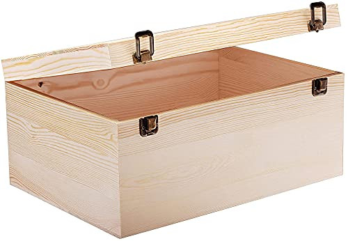 14" x 10" x 6.5"- Large Wooden Box with Hinged Lid - Unfinished Wood Box - Pine Wood Boxes for Crafts - Wooden Storage Box - DIY Memory Box - Wooden Keepsake Box - Cajas De Madera Stash Jewelry Box