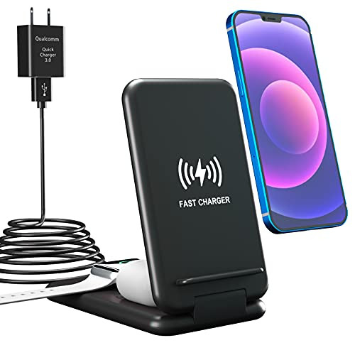 Wireless Charging Stand, Blueendless 3 in 1 Wireless Charger Fast Charging Dock Station for Apple Watch 6 SE 5 4 3 2, Airpods 2/Pro, iPhone 12/12 Pro/12 Pro Max/11/11 Pro/X/Xr-Include QC 3.0 Adapter-
