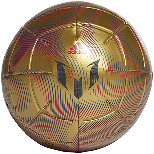 adidas Messi Club Soccer Ball -Gold Metallic / Scarlet / Royal Blue / Black, Size 5-