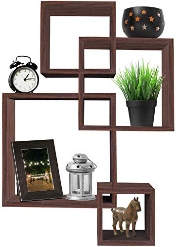 Greenco 4 Cube Intersecting Wall Mounted Floating Shelves Walnut Finish