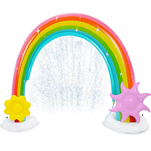 Inflatable Rainbow Water Sprinkler, More Stable Inflatable Rainbow Yard Larger Outdoor Summer Toys with Detachable Flower and Sun Inflatable Water Park Fun Backyard Fountain Rainbow Sprinkler for Kids