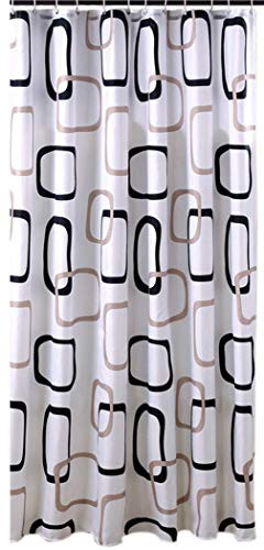 Extra Wide Long Shower Curtain for Bathroom Water Repellent Fabric Mildew Resistant Washable Cloth (Hotel Quality, Eco Friendly, Heavy Weight Hem) with White Plastic Hooks (96" x 78", Black-Gray)