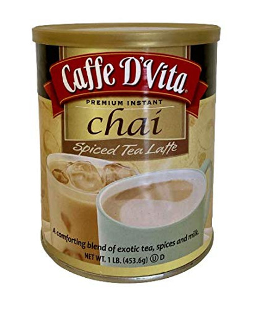 Caffe D'Vita Exotic Spiced Chai Tea Latte - Pack of 2 - Premium Instant 1 lb Mix - Plastic Coffee Measuring Scoop Included