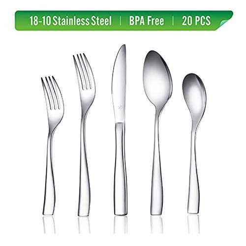 Ferfil Flatware Set, 20-Piece Cutlery / Silverware / Tableware Set Service for 4, Include Knife/Fork/Spoon, Mirror Polished, Dishwasher Safe Ferfil Flatware Set, 20-Piece Cutlery / Silverware / Tableware Set Service for 4, Include Knife/Fork/Spoon, Mirror Polished, Dishwasher Safe