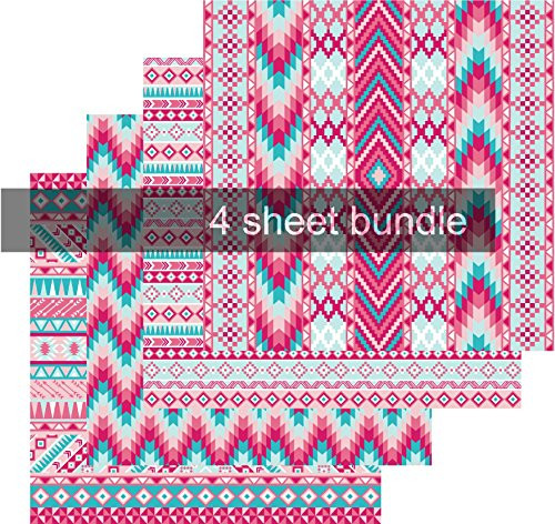 Aztec Print Heat Transfer Vinyl, Aztec HTV, Pink Blue, 4-12"x12" Sheet Bundle, Free Transfer Sheet