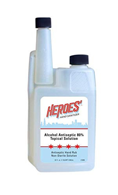 Heroes' -21006- Hand Sanitizer - Alcohol Antiseptic Hand Rub - 80 percent Alcohol - Topical Solution - Non-Sterile Solution - Made in the U.S.A, 32 fl. Oz Heroes' -21006- Hand Sanitizer - Alcohol Antiseptic Hand Rub - 80 percent Alcohol - Topical Solution - Non-Sterile Solution - Made in the U.S.A, 32 fl. Oz