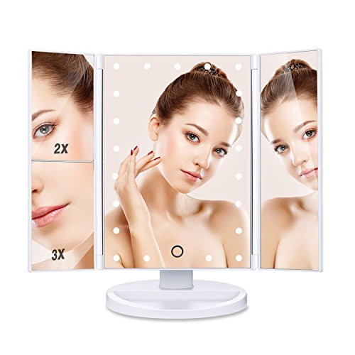 Lighted Makeup Mirror Tri-Fold 22 LED Lights Vanity Mirror with 1X/2X/3X Magnification Mirror,Touch Screen and 180 Adjustable Stand for Countertop Cosmetic Makeup Lighted Makeup Mirror Tri-Fold 22 LED Lights Vanity Mirror with 1X/2X/3X Magnification Mirror,Touch Screen and 180 Adjustable Stand for Countertop Cosmetic Makeup