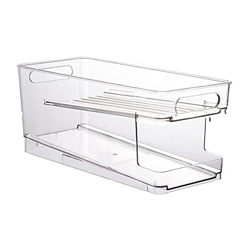 Double layer Refrigerator Organizer Bins Pop Soda Can Dispenser Beverage Holder for Fridge, Freezer, Kitchen, Countertops, Cabinets - Clear Plastic Canned Food Pantry Storage Rack