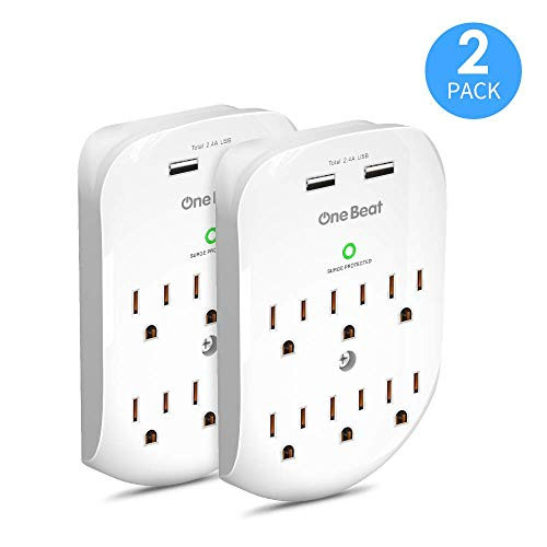 2 Pack Wall Charger Surge Protector Multi Outlet Wall-Mount Adapter, 6 Outlets and 2 USB Charging Ports 2.4 A, 490 Joules, ETL Certified-White 2 Pack Wall Charger Surge Protector Multi Outlet Wall-Mount Adapter, 6 Outlets and 2 USB Charging Ports 2.4 A, 490 Joules, ETL Certified-White
