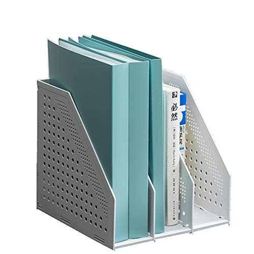 White Magazine File Holder Organizer Box Sturdy Magazine Rack File Holder Desk Organizer Office with 3 Vertical Compartments Magazine Holder Adjustable Document Trays