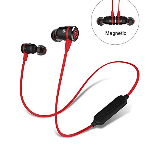 Bluetooth Earbuds, 4.1 Wireless Bluetooth Stereo Sport Headphones Headset Noise Cancelling Sweatproof in-Ear Earbuds (Red)