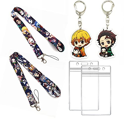 2 PCS Demon Slayer Lanyard ID Badge Holder Keychain, Anime Manga Comic Lanyard