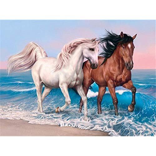 Mshzf DIY 5D Diamond Painting Kit Running Horse Full Round Drill Embroidery Display Cross Stitch Mosaic Rhinestones Room Decor 30X40Cm?12X16Inch?