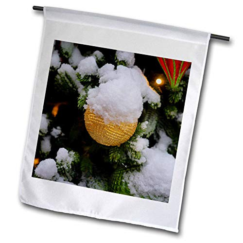 3dRose Yellow Ornament Ball, Bright Light. Snow-Covered Christmas Tree - Flags -fl-340592-2-