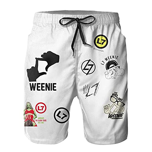 Huangangng L7 Logo Beach Shorts Mens Quick Dry Board Shorts Fashion Elastic Waist Swim Trunks with Pockets White Huangangng L7 Logo Beach Shorts Mens Quick Dry Board Shorts Fashion Elastic Waist Swim Trunks with Pockets White