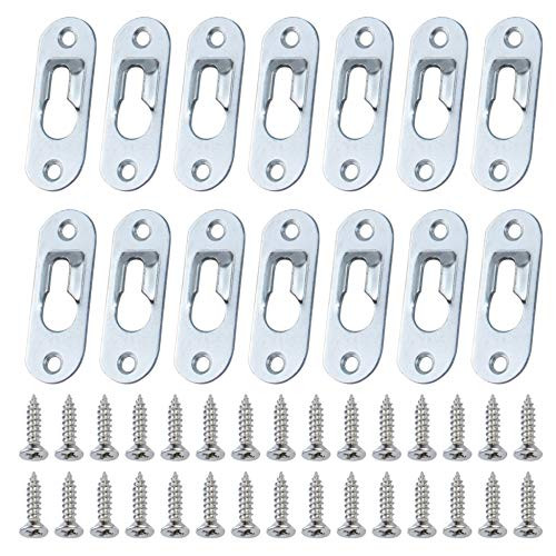 AUEAR, Metal Keyhole Hanger Picture Frame Mirror Cabinet Hanging Fasteners Hardware Flush Wall with Mount Hardware Screws -50 Pcs, Silver-
