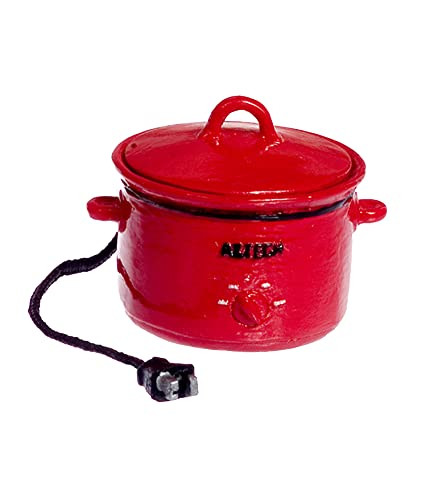 Melody Jane Dollhouse Red Crockpot Slow Cooker with Cord Miniature Kitchen Accessory 1:12