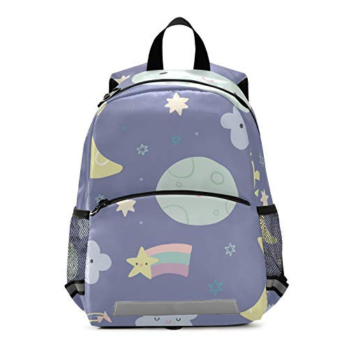 ALAZA Cute Night Sky Clip Art Set with Moons Shooting Stars and Clouds Casual Daypacks Bookbag School Bag with Chest Strap