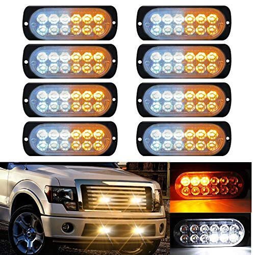 LED Strobe Emergency Lights, DIBMS 8x Amber White 12 LED Surface Mount Strobe Warning Emergency Flashing Light Caution Construction Hazard Light Bar For Car Truck Van Lorry Off-Road Vehicles SUV