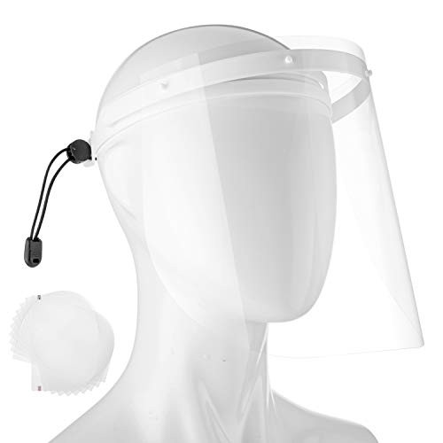 ?US STOCK?Medical Supply Anti-fog Adjustable Dental Full Face Shield with 10 Replaceable Plastic Protective Film -White-
