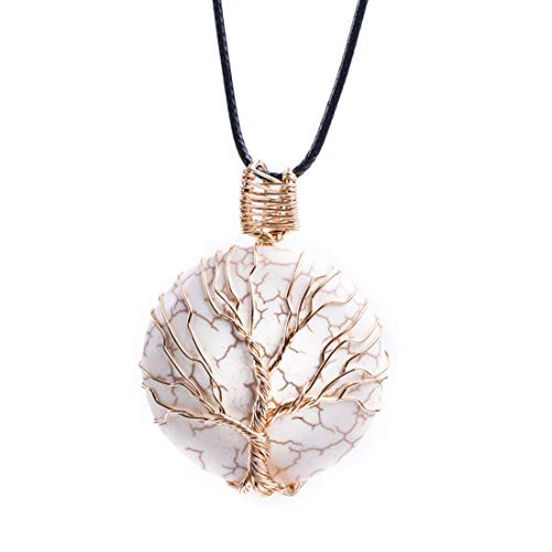 YGLINE Wire Wrapped Tree of Life Natural Gemstone Round Pendant Necklace Healing Stone Chakra Jewelry for Women YGLINE Wire Wrapped Tree of Life Natural Gemstone Round Pendant Necklace Healing Stone Chakra Jewelry for Women