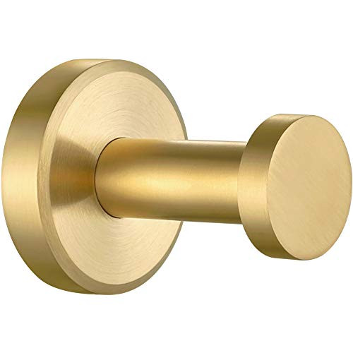Robe and Towel Hook, Angle Simple SUS304 Stainless Steel Bathroom Robe Hook, Small Towel Hanger for Wall or Cabinet, Brushed Gold
