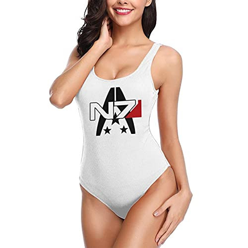 Booottty Mass Effect Alliance N7 Special Forces Beach One Piece Swimsuits Goddess Bathing Suits Athletic Bikini for Women's White
