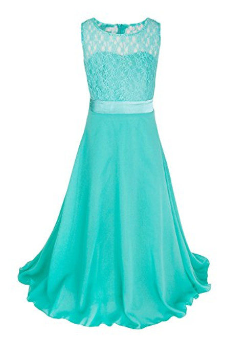 CHICTRY Big Girls Chiffon Lace Party Wedding Bridesmaid Dress Junior Maxi Dance Ball Gown Turquoise 6