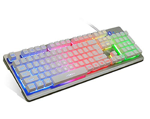 Wired Gaming Keyboard RGB Rainbow LED Backlit 104 Keys,USB 2.0 Dust and Water-Proof,Multi-Media,Ergonomic Design,Mechanical Feeling,for Working and Prime Gaming Gift for Gamers