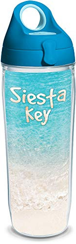 Tervis 1232536 Florida-Tropical Siesta Beach Insulated Tumbler with Wrap and Turquoise Lid, 24oz Water Bottle, Clear