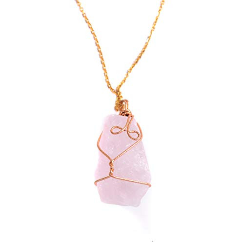 YGLINE Natural Raw Stone Healing Crystal Necklace Wire Wrapped Pendant for Womens Ladies -Rose Quartz- YGLINE Natural Raw Stone Healing Crystal Necklace Wire Wrapped Pendant for Womens Ladies -Rose Quartz-