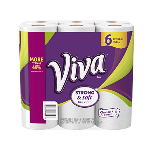 VIVA Choose-A-Sheet Paper Towels White Regular Roll 6 Count, Cloth-Like Texture, Strong  and  Soft Paper Towels for Ultimate Clean, 6 Count -Pack of 1-