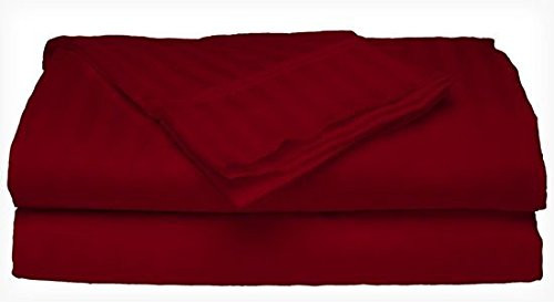 Crystal Trading 4-Piece Bed Sheet Set - Dobby Stripe - 100 percent Cotton Sateen - 400 Thread Count -Burgundy, Queen-