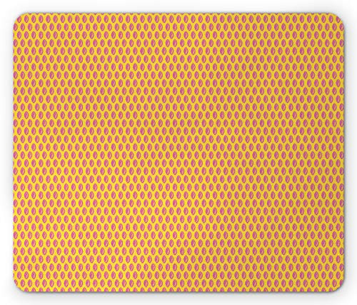 Lunarable Abstract Mouse Pad- Continuous Pattern with Shape Sketch with Paint Brush in Bicolour Design- Rectangle Non-Slip Rubber Mousepad- Standard Size- Mustard Pink
