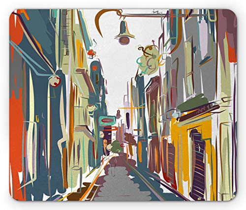 Lunarable Paint Mouse Pad- Artwork of a European Street with Houses Colorfully Illustrated by Hand Brush Strokes- Rectangle Non-Slip Rubber Mousepad- Standard Size- Multicolor