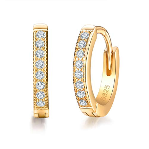 MASOP 14K Gold Plated Sterling Silver Cubic Zirconia Cuff Earrings Small Hoop Huggie Earrings Stud 13mm MASOP 14K Gold Plated Sterling Silver Cubic Zirconia Cuff Earrings Small Hoop Huggie Earrings Stud 13mm