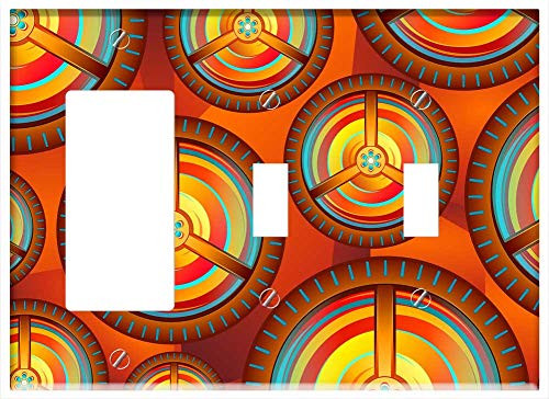 3-Gang 1-Rocker/GFCI 2-Toggle Combination Wall Plate Cover - Shield Background Texture Pattern Abstract Orange