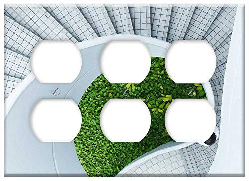 Triple Duplex Outlet Wall Plate Cover - Spiral Staircase Stairway Design Stairs Steps