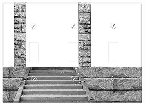 Switch Plate Triple Toggle - Cutout Architecture Stone Arch Wall Stairs