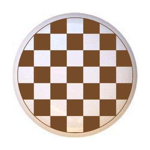 Brown Checkerboard Checkered Checks Ceramic Dresser Drawer Pulls Cabinet Knobs