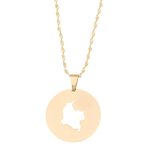 Stainless Steel Round Colombia Map Pendant Necklace Jewelry Map of Colombian Jewelry Stainless Steel Round Colombia Map Pendant Necklace Jewelry Map of Colombian Jewelry