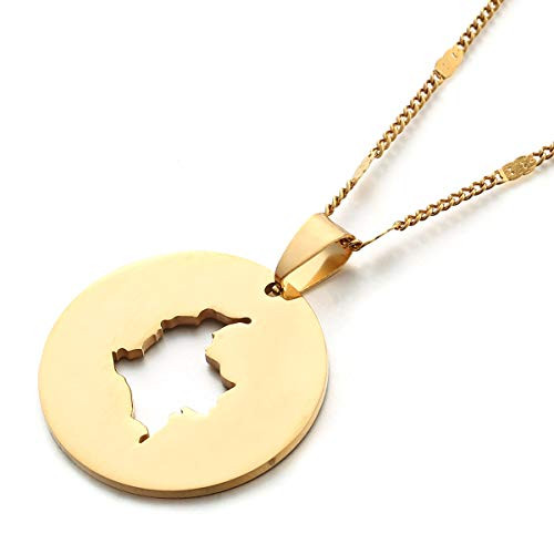 Round Colombia Map Pendant Necklaces for Women Colombian Jewelry Round Colombia Map Pendant Necklaces for Women Colombian Jewelry