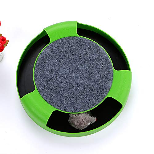 Baoer Cat Kitten Bite Toy Single Layer Mouse Cat Play Board Puzzle Toy Crazy Cat Scratch Board with Mouse Green 24cm in Diameter
