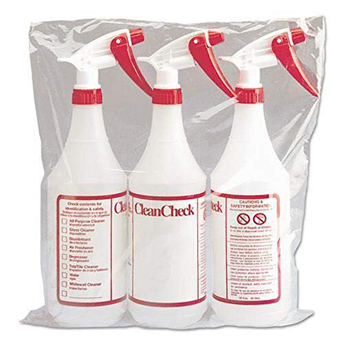 Boardwalk 03010 Trigger Spray Bottle- 32 oz- Clear/Red- HDPE- 3/Pack