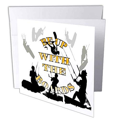 3dRose Taiche - Vector - Kitesurfing Wakeboarding - Be Up with The Boards Yellow Text and Kitesurfer Vector - 1 Greeting Card with Envelope -gc-269743-5-