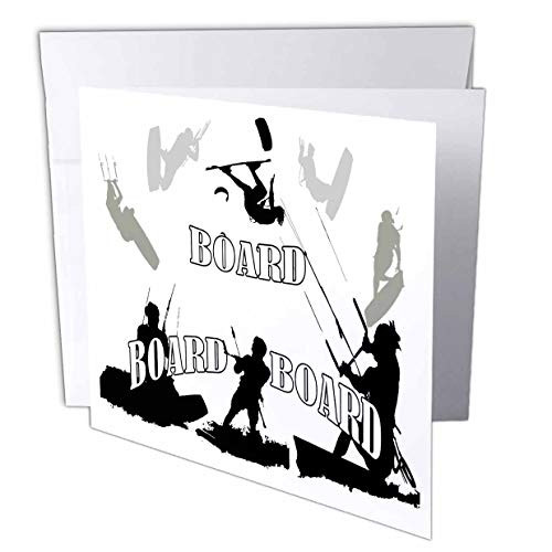 3dRose Taiche - Vector - Kitesurfing Wakeboarding - Board Board Board Kitesurfer Black Design - 1 Greeting Card with Envelope -gc-269729-5-
